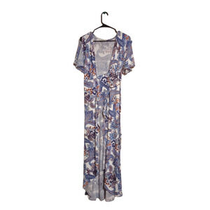 Emerald Fashion Short Sleeve Maxi Wrap Dress With Flutter Sleeves Size L 54"L